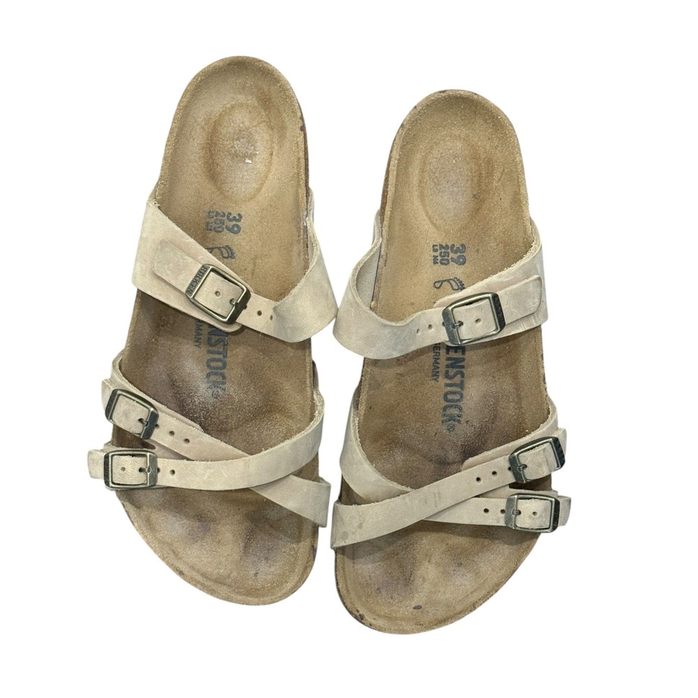 Birkenstock Franca Tobacco Beige Oiled Leather Strappy Sandals Womens 39 L8 M6